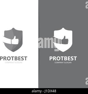 Vektor des Schildes und wie Logo-Kombination. Sicherheit und beste Symbol oder Symbol. Unique zu schützen und Rechtsanwalt-Logo-Design-Vorlage. Stock Vektor