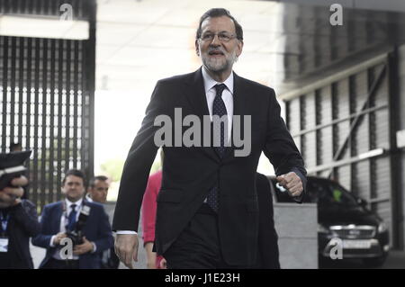 Madrid, Spanien. 20. April 2017. Präsident Mariano Rajoy schließt die Generalversammlung des spanischen Bund der Geschäft Organisationen (CEOE) in Madrid, am Donnerstag, 20. April 2017. Bildnachweis: Gtres Información Más lokalen auf line,S.L./Alamy Live News Stockfoto