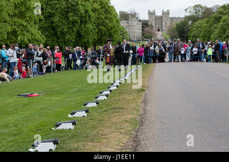 Windsor, UK. 21. April 2017. Kanone verwendet für die traditionellen 21 Salutschüsse auf Long Walk in der Nähe von Windsor Castle in Windsor Great Park zum 91. Geburtstag der Königin. Amtliche Geburtstag der Königin wird am 11. Juni gefeiert. Bildnachweis: Mark Kerrison/Alamy Live-Nachrichten Stockfoto