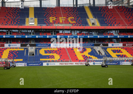 View of the football field and the stands of the stadium "VEB Arena" of the CSKA football club in Moscow, Russia Stockfoto