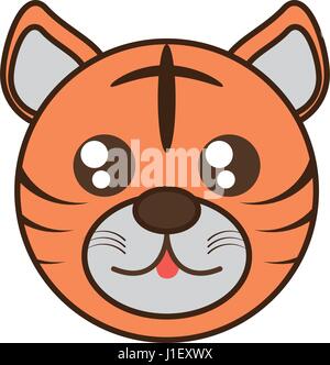 niedlichen Tiger Gesicht Kawaii-Stil Stock Vektor