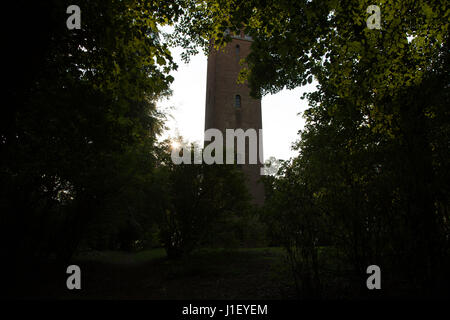 Torheit Turm, umrahmt von Bäumen, auf Torheit Hill, Faringdon, Oxfordshrie Stockfoto