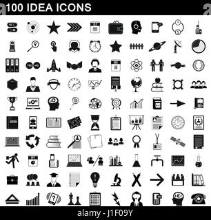 100 Idee Icons Set, einfachen Stil Stock Vektor