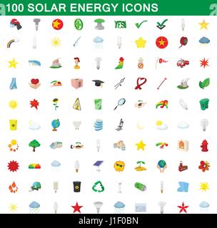 100 solar-Energie-Symbole gesetzt, cartoon-Stil Stock Vektor