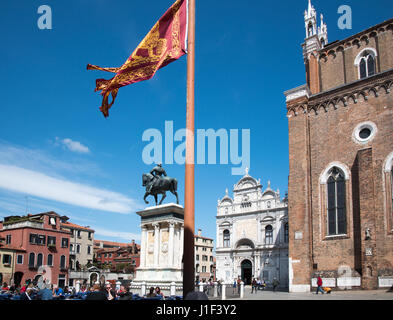 Campo San Giovanni e Paolo Quadrat mit Statue des Bartolomeo Colleoni, Venedig Stockfoto