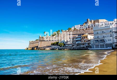 Peniscola Strand an der Costa del Azahar, Provinz Castello, Spanien Stockfoto