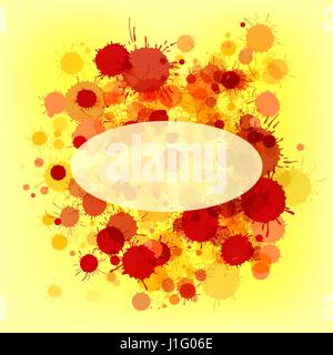 Leuchtend rot und orange Vektor künstlerische Aquarellfarbe sinkt auf gelbem Hintergrund. Grußkarte oder Einladung Vorlage mit semi-transparenten ellipse Stock Vektor