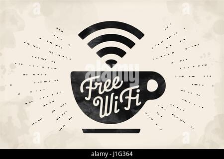 Poster mit Kaffee und Text Free WiFi Stock Vektor