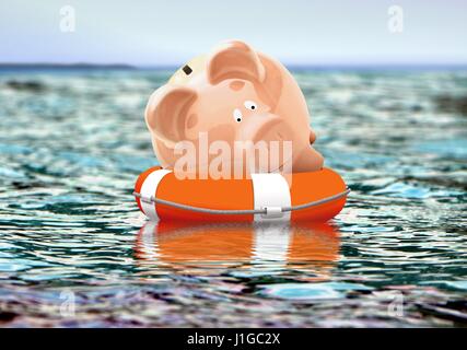 Sparschwein auf auf dem Wasser schwimmende Boje Stockfoto