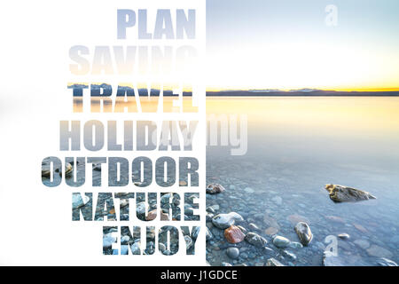 Stein-See mit Sonnenaufgang Hintergrund. Stockfoto