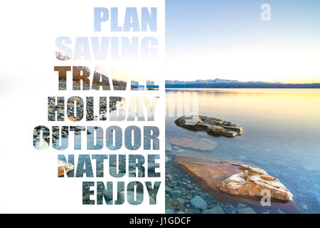 Stein-See mit Sonnenaufgang Hintergrund. Stockfoto