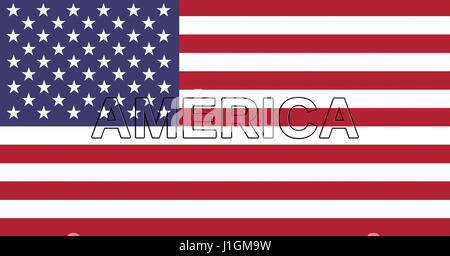 Darstellung der amerikanischen Flagge mit dem Wort Amerika über ihn Stockfoto