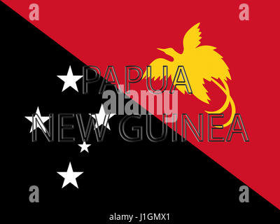 Abbildung der Flagge von Papua-Neu-Guinea mit dem Land auf die Fahne geschrieben Stockfoto