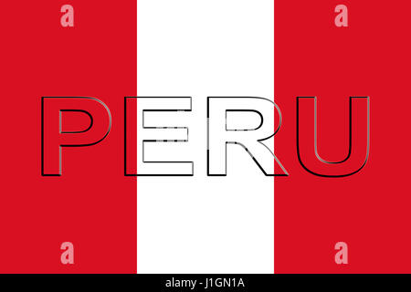 Abbildung der nationalen Flagge von Peru mit dem Land auf die Fahne geschrieben. Stockfoto