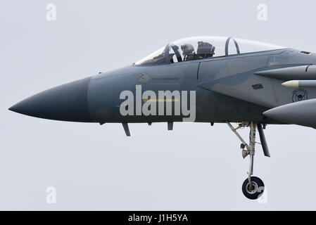 United States Air Force Boeing MDD F-15C Eagle der 493rd Fighter Squadron „Grim Reapers“ bei der RAF Lakenheath, Suffolk, Großbritannien Stockfoto