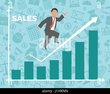 Business-Mann springt über Wachstum Diagramm. Stock Vektor