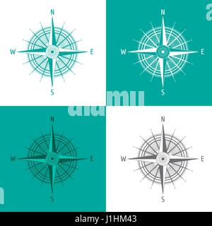 Detaillierte Set Kompass Windrose isoliert auf weiss. Stock Vektor