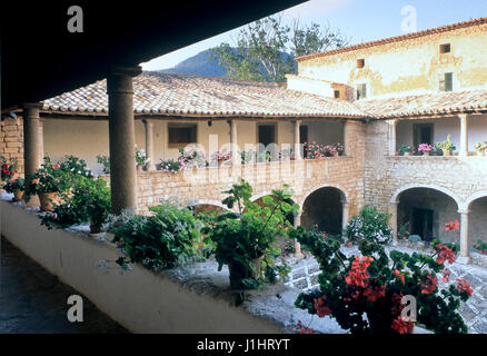 Innenhof mit Blumen. Stockfoto