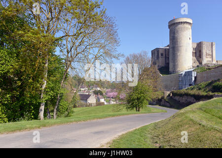 Schloss von Wilhelm dem Eroberer von Falaise gesehen von der Straße, eine Gemeinde im Département Calvados in der Region Basse-Normandie in Frankreich Stockfoto