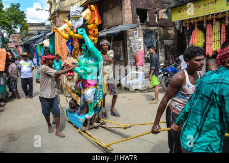 Ein Durga Idol in Kumartuli (Kumortuli), Kalkutta, Indien Stockfoto