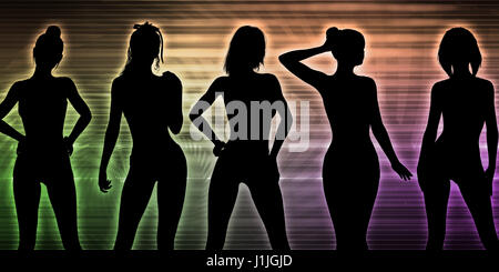 Reihe von tanzende Menschen in Disco Clubbing Stockfoto