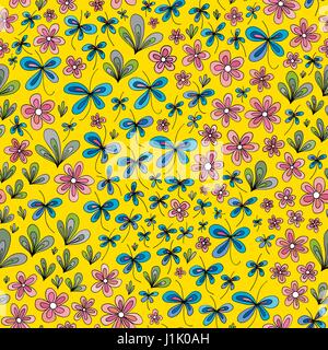 Hand gezeichnet Sommer Blumenmuster. Vektor Abstraktheit nahtlose Hintergrund. Stock Vektor