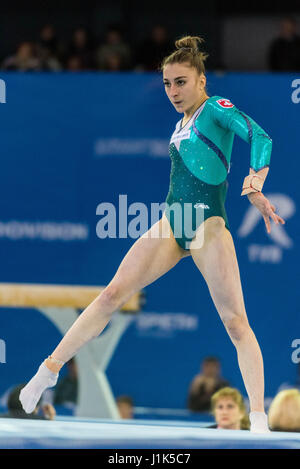 Ilaria Kaeslin (SUI) führt auf dem Boden während der Frauen Finale auf die europäischen Männer und Frauen künstlerische Gymnastik-Meisterschaften in Cluj-Napoca, Rumänien. 21.04.2017 Stockfoto