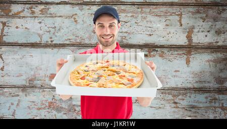 Digitalen Verbund aus zeigen, Pizza-Lieferant Stockfoto