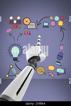 Digitalen Verbund von Android Hand zeigt mit Business Grafiken Zeichnungen icons Stockfoto