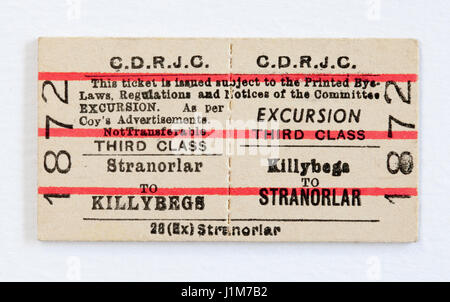 Vintage irischen CDRJC Eisenbahn Zug Ticket 1960er Jahre Killybegs Stranorlar Stockfoto