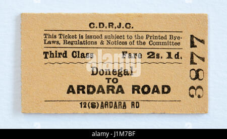 Vintage irischen CDRJC Bahn Ticket Donegal Ardara Straße 1960 s Stockfoto