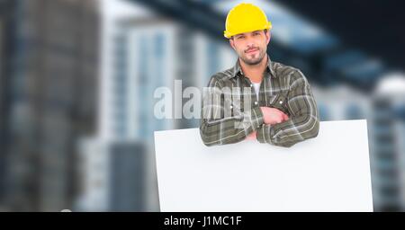 Digitalen Verbund des Architekten mit Bill Board in Stadt Stockfoto