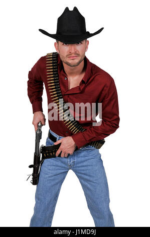 Gut aussehend Cowboy Mann mit sechs Shooter Waffen Stockfoto