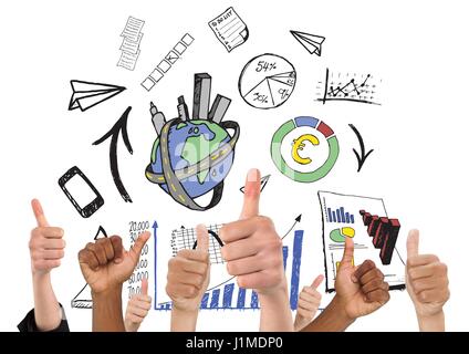 Digitalen Verbund von Thumbs up mit Farbgrafiken Stockfoto
