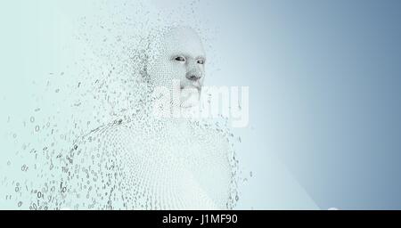 Digitalen Verbund aus 3D männliche Form Binärcode vor blauem Hintergrund Stockfoto