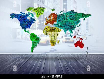 Digitalen Verbund aus bunten Karte mit Stadt-Hintergrund Stockfoto