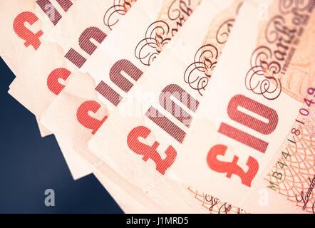 Zehn Pfund Banknoten Closeup Foto. Britische Wirtschaft-Business-Konzept. Stockfoto