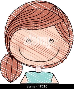 Farbe-Bleistiftzeichnung von Karikatur halben Körper Mädchen mit Pferdeschwanz Haare Stock Vektor