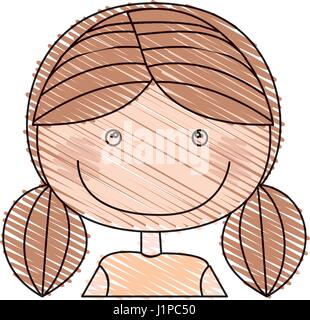 Farbe-Bleistiftzeichnung von Karikatur halben Körper Mädchen mit Zopf Haare Stock Vektor