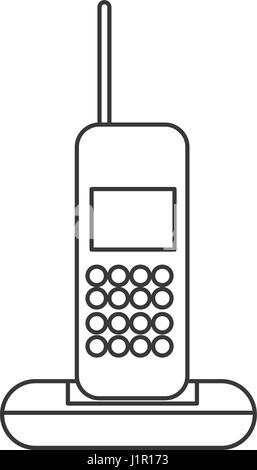 schnurloses Telefon Kommunikation Gerät Gliederung Stock Vektor