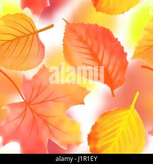 Nahtlose Vektormuster mit roten und gelben Herbst Blätter, Naturkulisse Stock Vektor