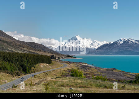 Weg zum Mount Cook, Lake Pukaki, Mount Cook Nationalpark, Südalpen, Region Canterbury, Southland, Neuseeland Stockfoto