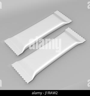 Schokolade-Wrapper Verpackung Stick Beutel Mock-up 3D illustration Stockfoto