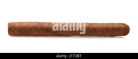 Seitenansicht des handgedrehten Zigarre isoliert auf weiss Stockfoto