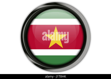 Suriname-Flagge in die Schaltfläche Pin isoliert auf weißem Hintergrund Stockfoto