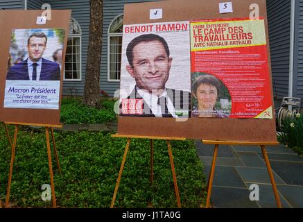 PRINCETON, NJ-22 April 2017 - Voting für die erste Runde der französischen Präsidentschaftswahl 2017 nahm einen Tag früher in Nordamerika zu platzieren. Über eine Mühle Stockfoto