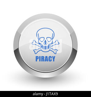 Piraterie Schädel Chrome Web und Smartphone apps Bordürenmuster Runde glänzende Symbol. Stockfoto