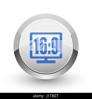 16 9 Display Chrome Grenze Web und Smartphone-apps entwerfen Runde glänzende Symbol. Stockfoto