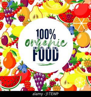 Runde Rahmen mit buntem Gemüse. Vorlage für Verpackungen, Karten, Poster, Menü. Handgeschriebene Schrift - Bio-Lebensmittel. Lager Vektorgrafik. Stock Vektor