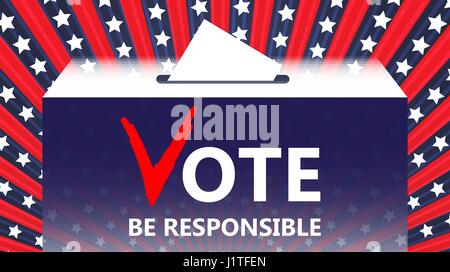 Abstimmung-Vektor-Illustration. Stimmzettel und Politik. Setzen Stimmabgabe Stimmzettel in die Wahlurne. Abstimmungen und Wahlen Konzept. Machen Sie eine Bild der Wahl. Stock Vektor